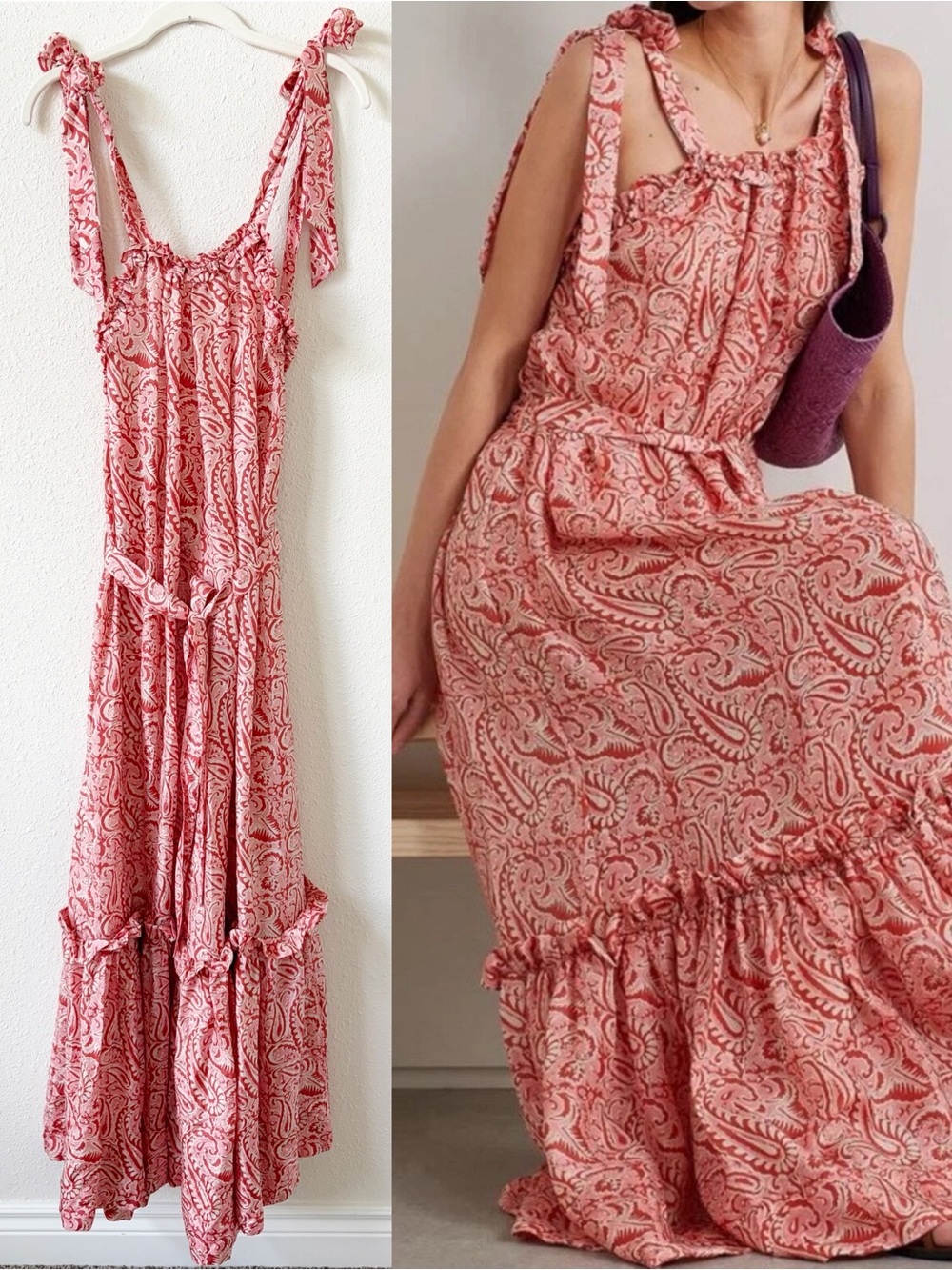 HANNAH Artwear Aubrie Belted Paisley Print Silk Maxi Dress Size Small Vacation